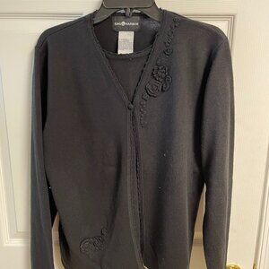 Sag Harbor layered look embellished black sweater size medium